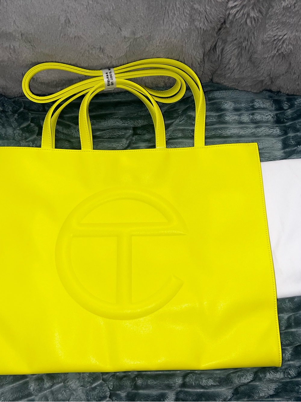 Neon highlighter Yellow T Logo Tote Bag by Telfar - Picture 7 of 11